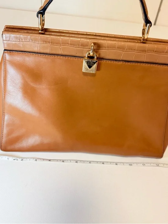 Michael Kors Gramercy Medium Acorn Leather Satchel - Croc Trim - Picture 12 of 14